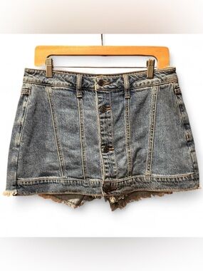 Button-Front Distressed Denim Skortd by Cello.